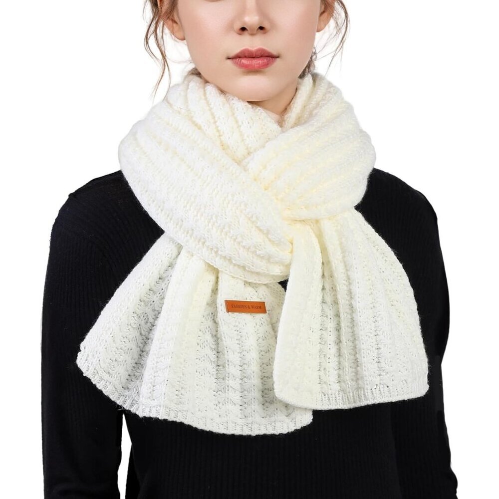 Women's White Fashionable Casual Scarf Soft Acrylic Winter Warm Stylish Design - Picture 2 of 7